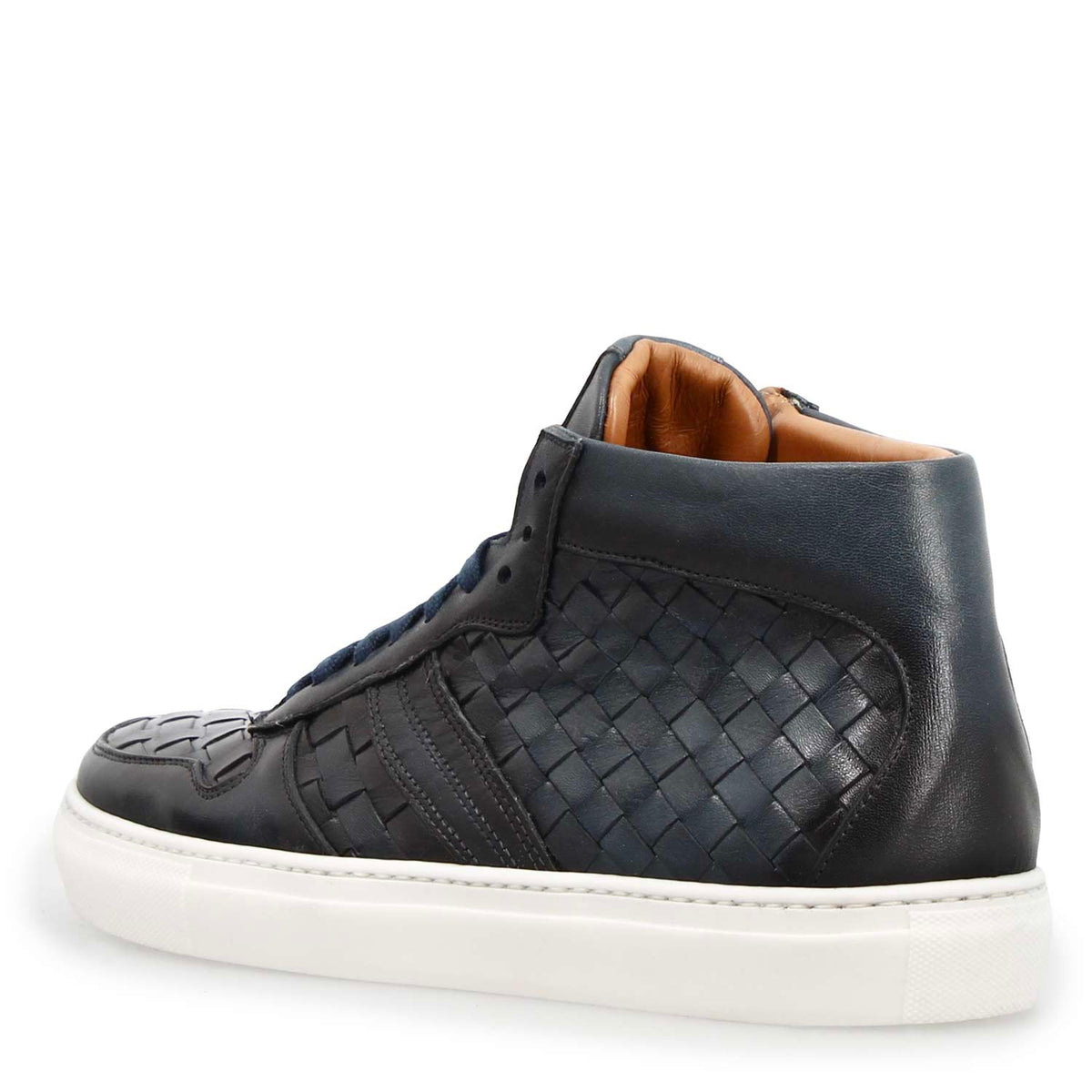 Sneaker alti da uomo in pelle blu intrecciata Domizio - LeonardoShoes