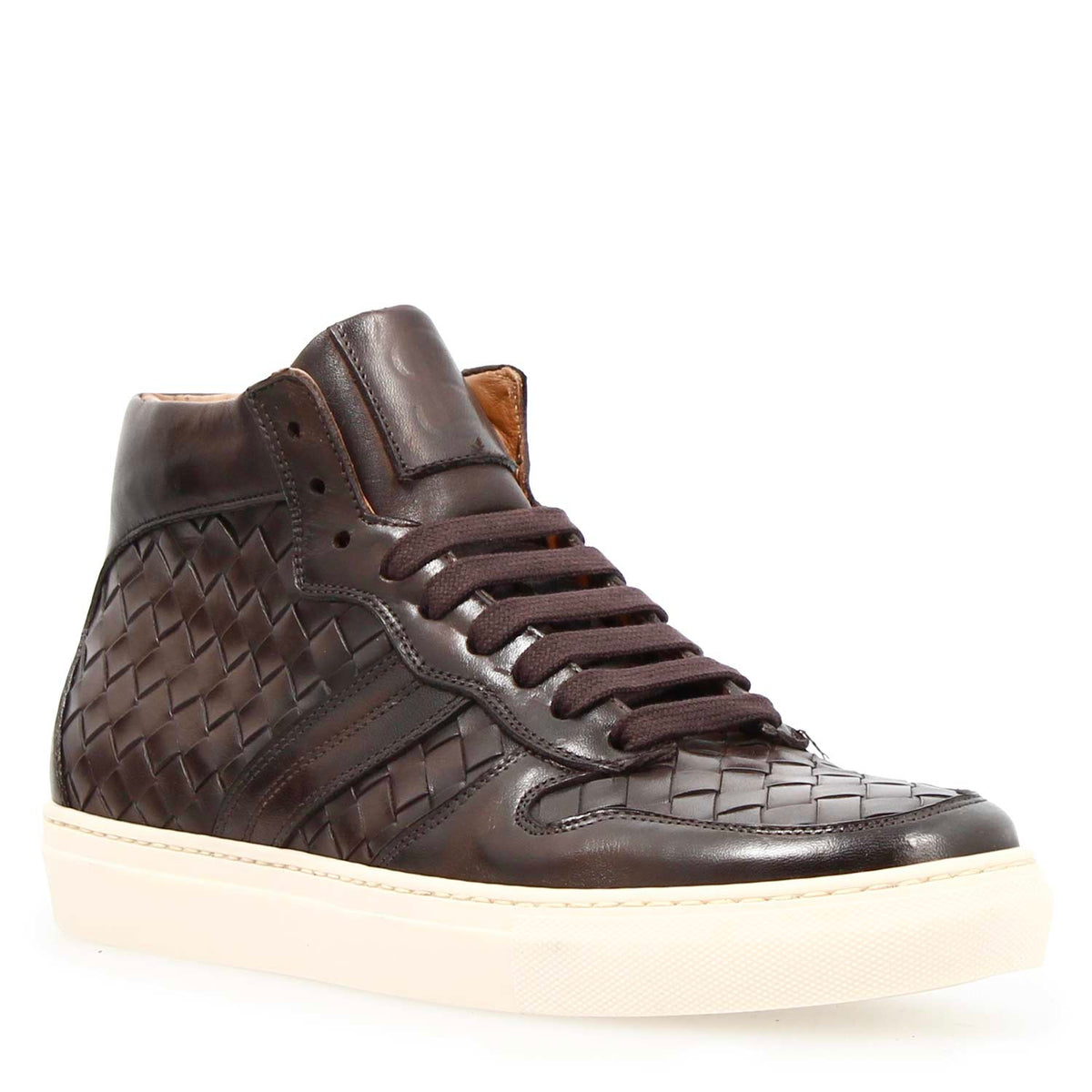 Sneaker alte Domizio da uomo in pelle marrone scuro - LeonardoShoes