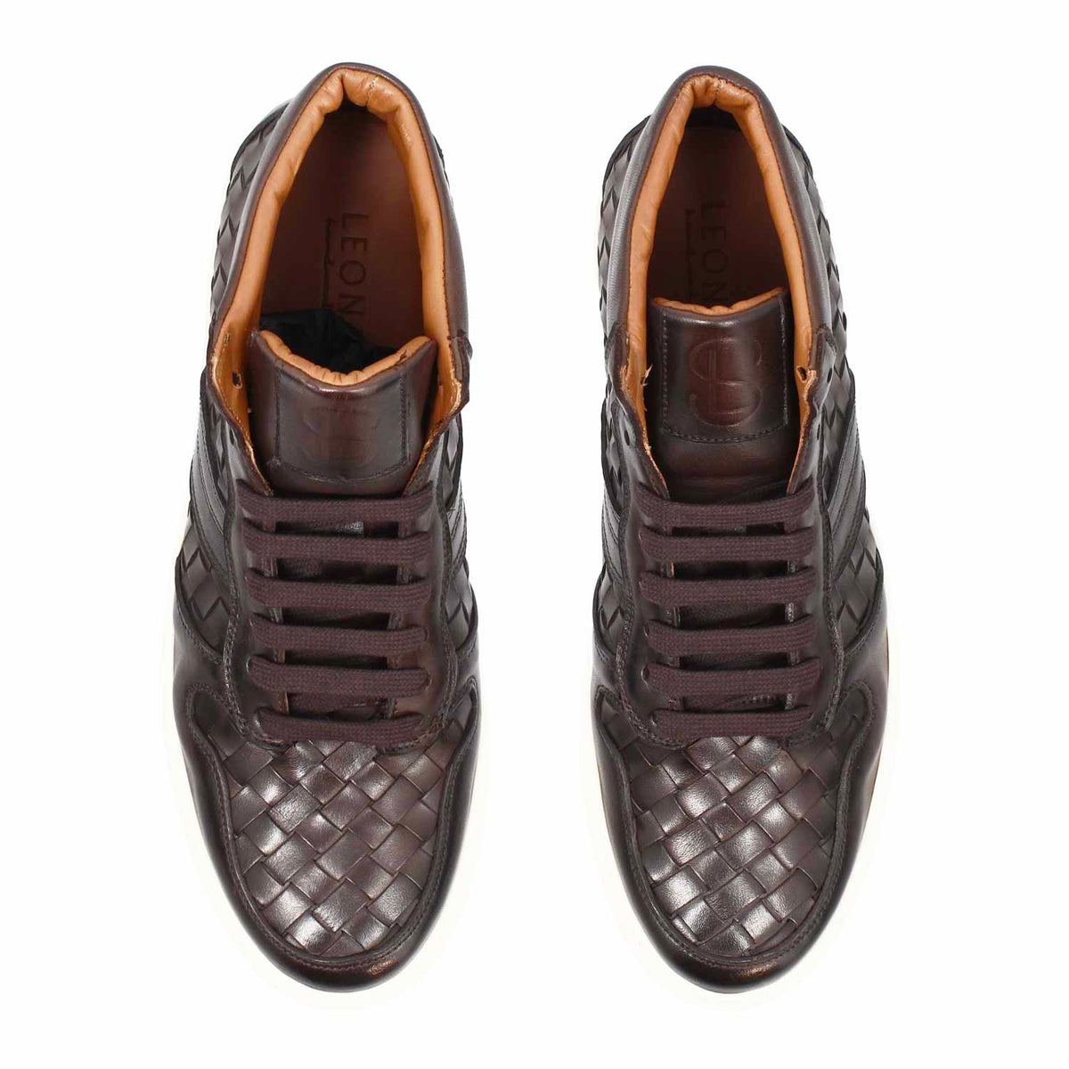 Sneaker alte Domizio da uomo in pelle marrone scuro - LeonardoShoes