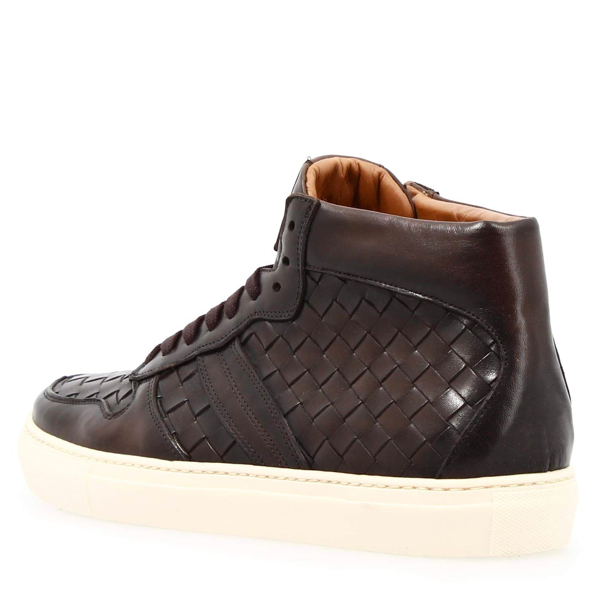 Sneaker alte Domizio da uomo in pelle marrone scuro - LeonardoShoes