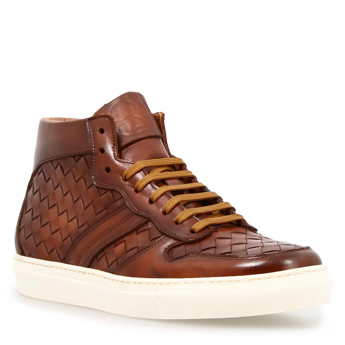 Sneaker artigianale Domizio da uomo in pelle marrone intrecciata - LeonardoShoes