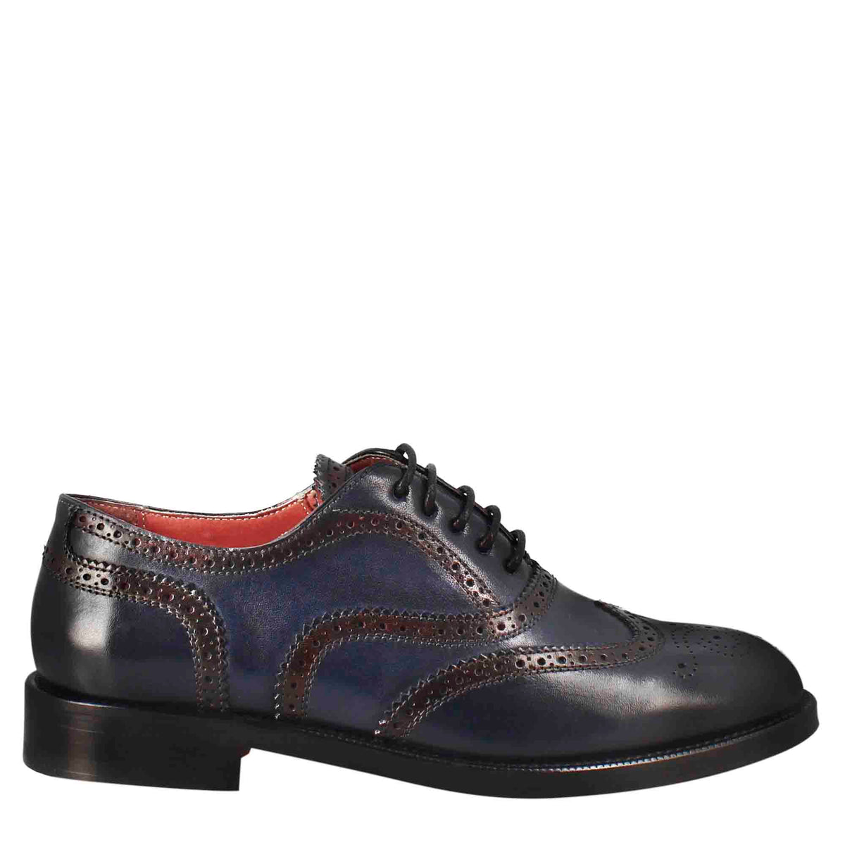 Francesina da donna con effetto brogue in pelle colore blu - LeonardoShoes