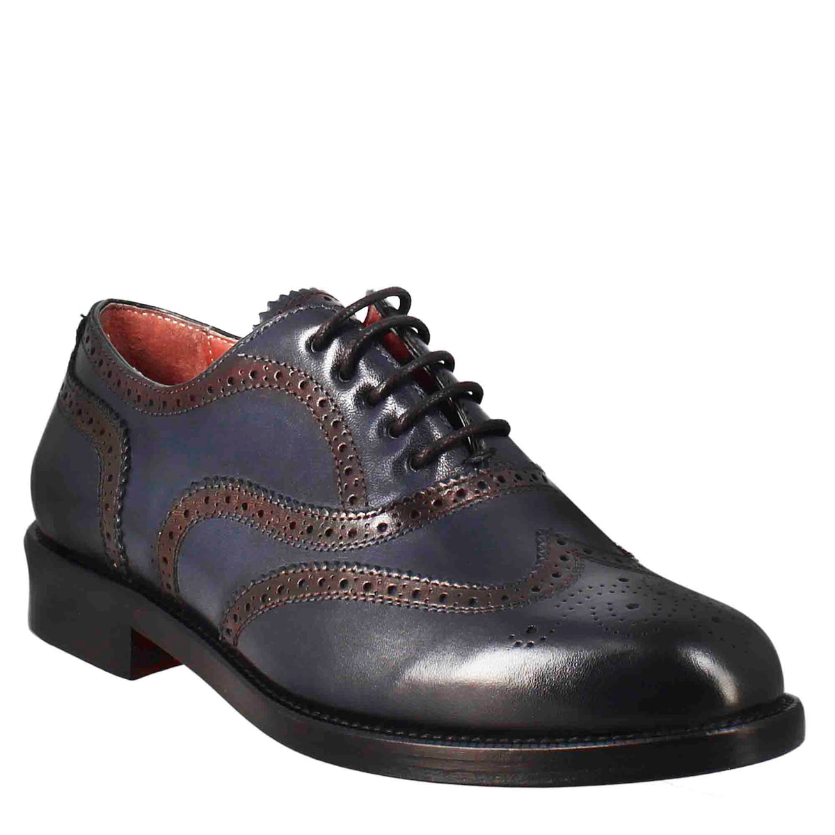 Francesina da donna con effetto brogue in pelle colore blu - LeonardoShoes