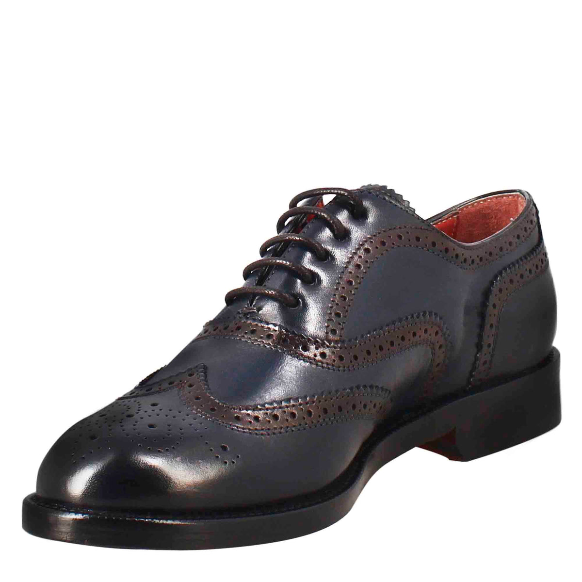 Francesina da donna con effetto brogue in pelle colore blu - LeonardoShoes