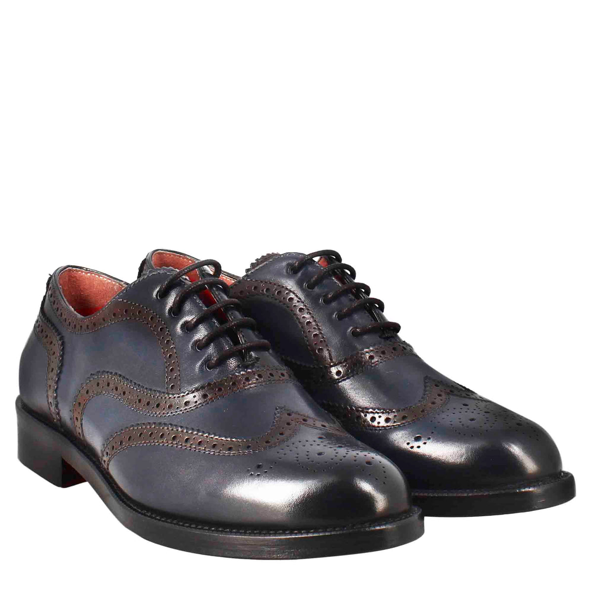 Francesina da donna con effetto brogue in pelle colore blu - LeonardoShoes