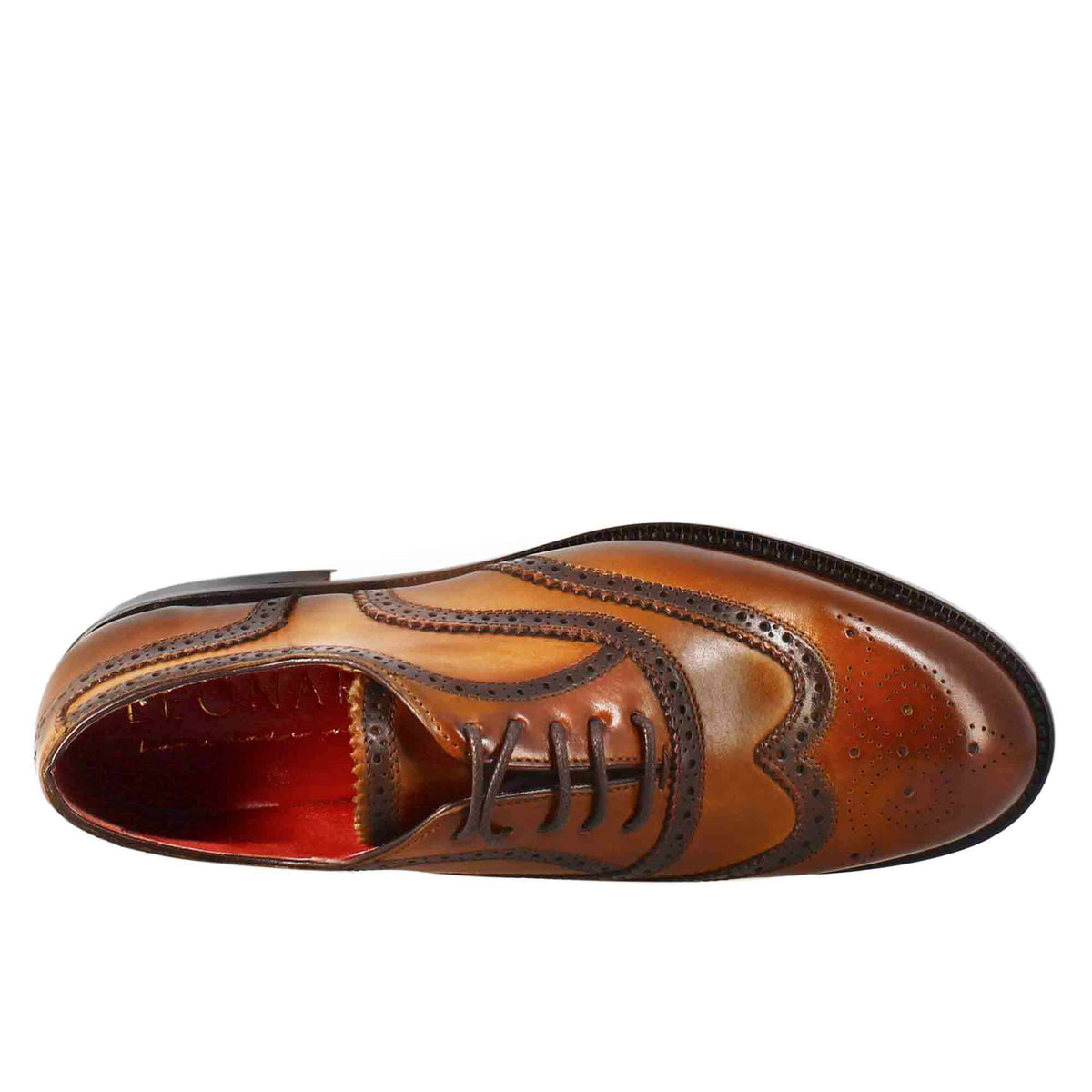 Francesina da donna con effetto brogue in pelle colore marrone chiaro - LeonardoShoes