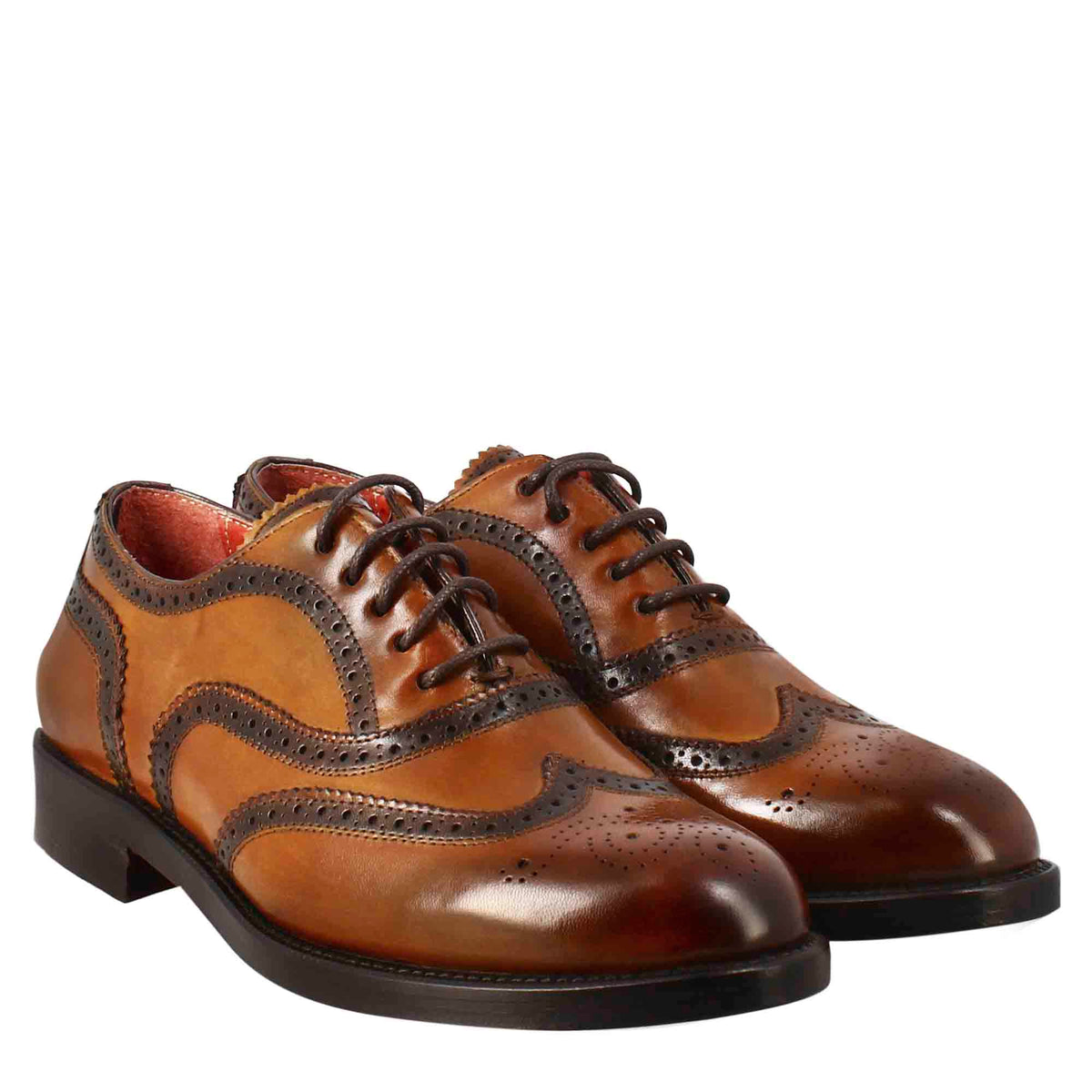 Francesina da donna con effetto brogue in pelle colore marrone chiaro - LeonardoShoes