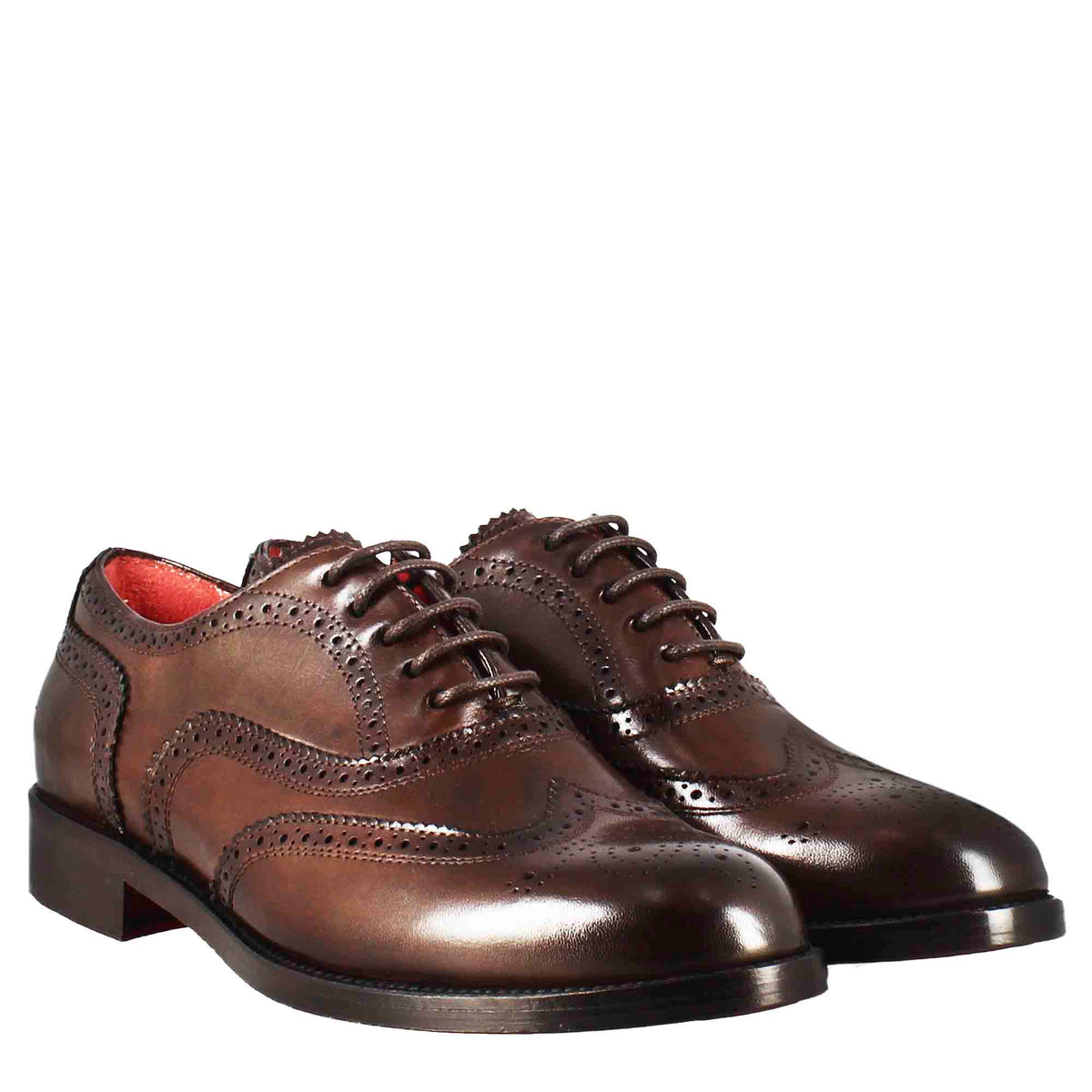 Francesina da donna con dettagli brogue in pelle marrone scuro - LeonardoShoes