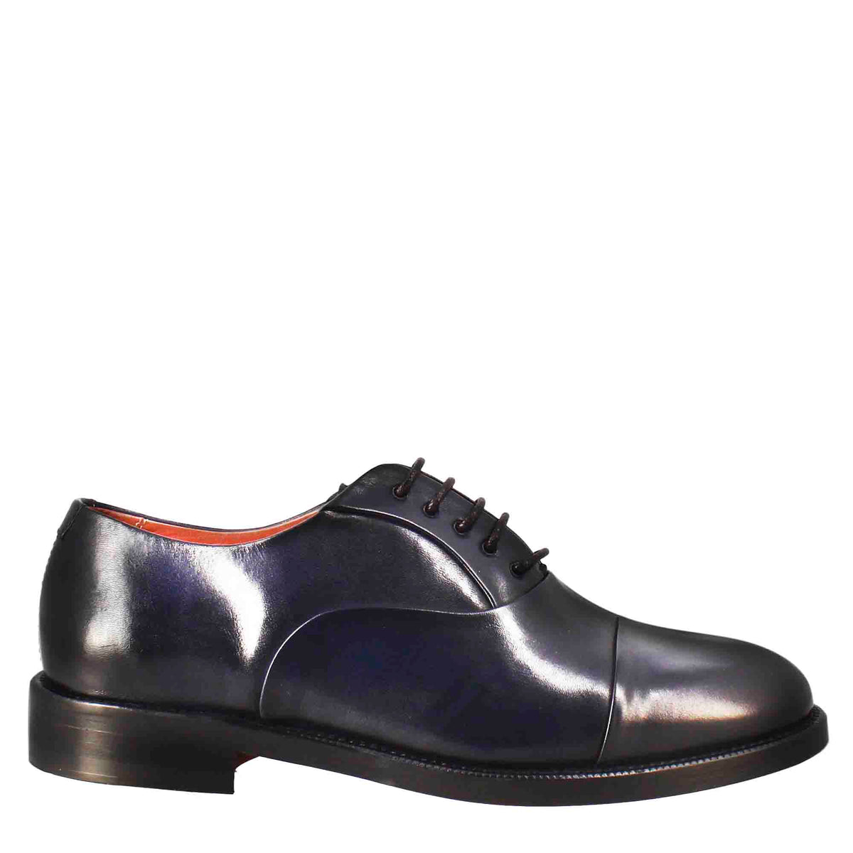 Francesina da donna con cucitura sulla punta in pelle colore blu - LeonardoShoes