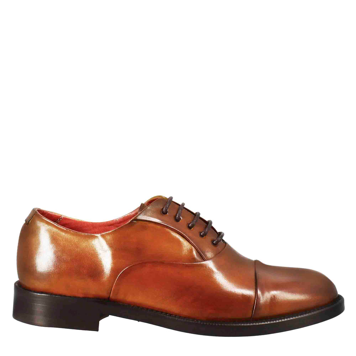 Francesina da donna con cucitura sulla punta in pelle colore marrone chiaro - LeonardoShoes