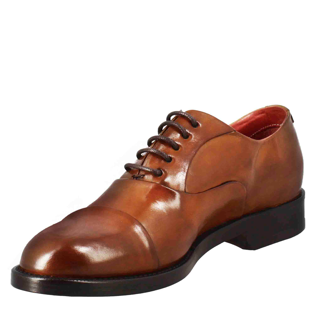 Francesina da donna con cucitura sulla punta in pelle colore marrone chiaro - LeonardoShoes