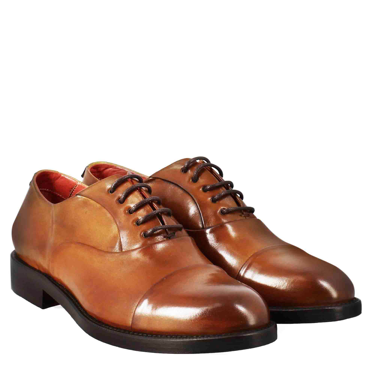 Francesina da donna con cucitura sulla punta in pelle colore marrone chiaro - LeonardoShoes