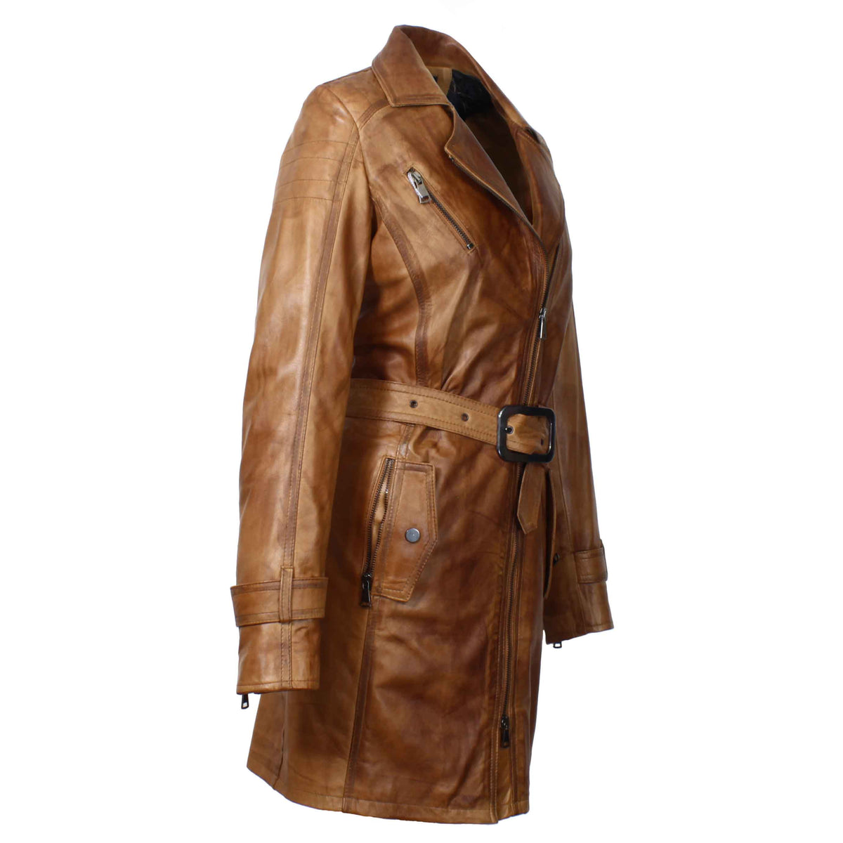 Giacca lunga da donna in pelle marrone - LeonardoShoes