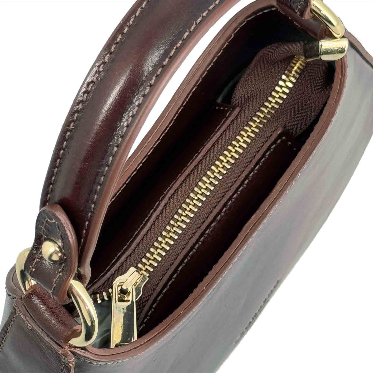 Isotta S - Mini borsa mezzaluna in pelle marrone scuro