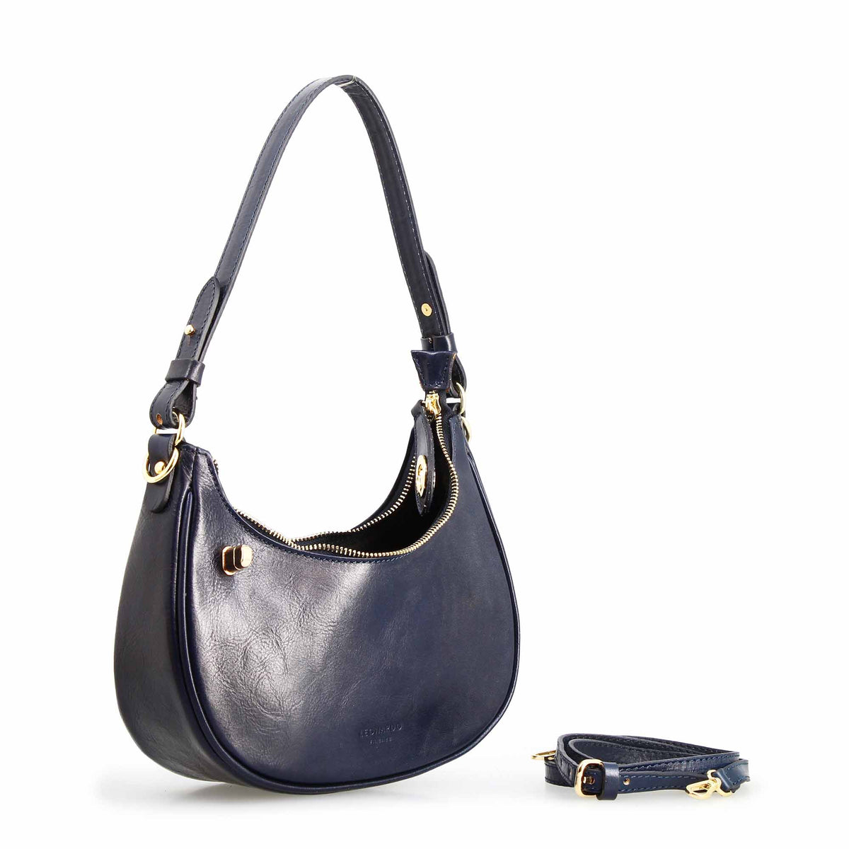 Jane - Borsa a spalla in pelle colore blu doppia chiusura.
