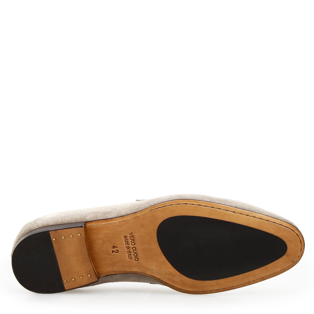 Mocassino artigianale uomo in camoscio grigio Manfredo - LeonardoShoes