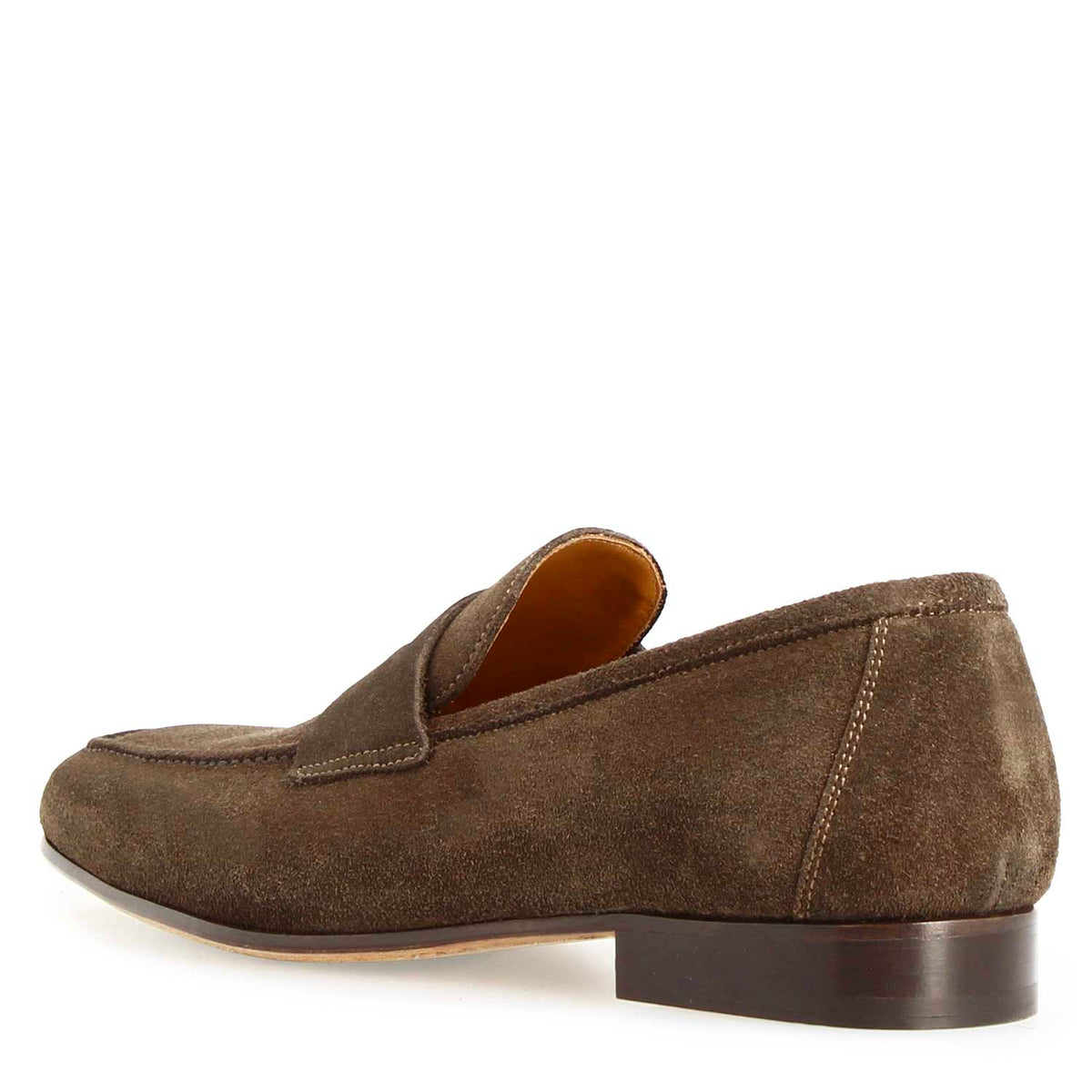 Mocassino artigianale uomo in camoscio marrone scuro Manfredo - LeonardoShoes
