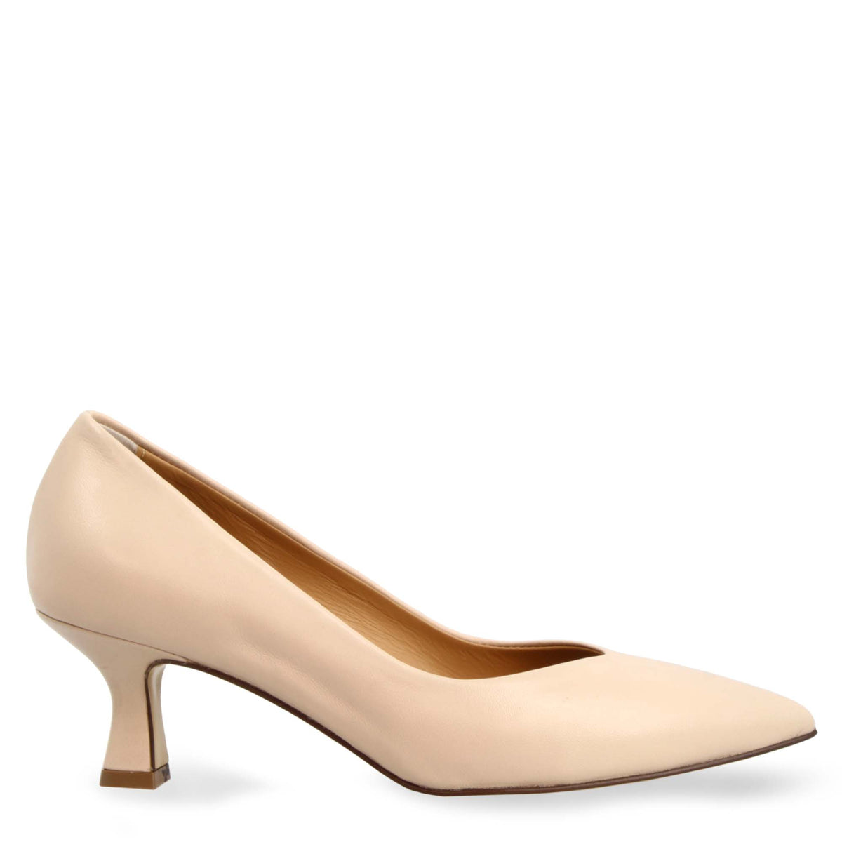 Décolleté beige da donna in pelle a punta e tacco medio - LeonardoShoes