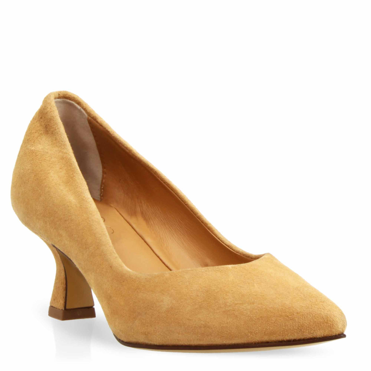 Décolleté da donna a punta e tacco medio in camoscio beige - LeonardoShoes