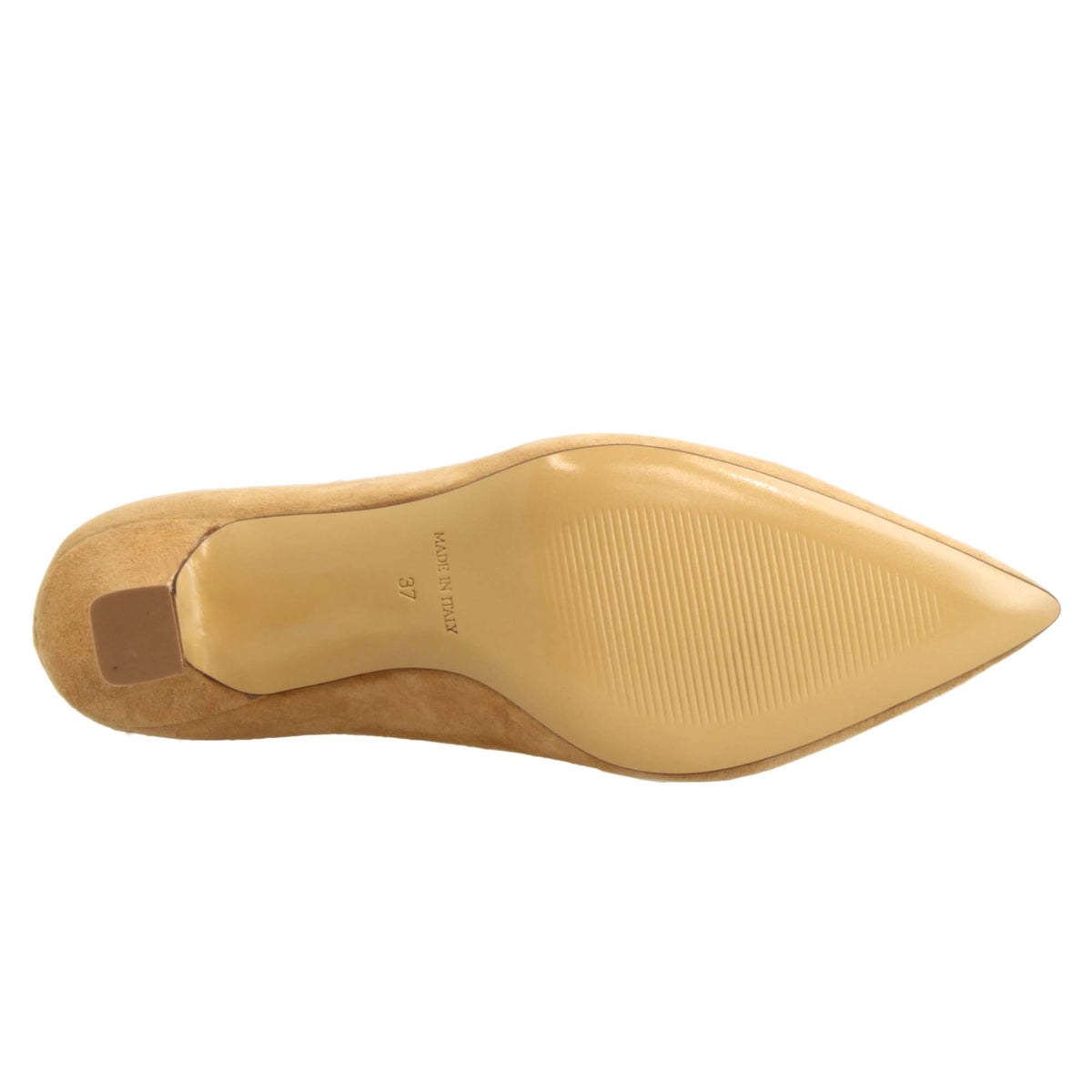 Décolleté da donna a punta e tacco medio in camoscio beige - LeonardoShoes