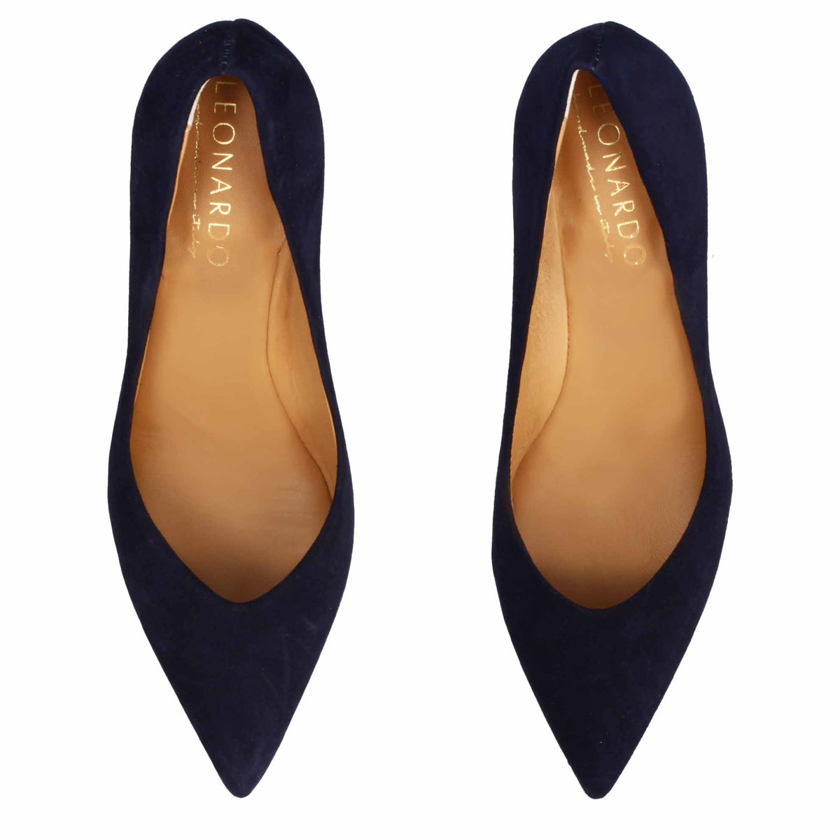 Décolleté da donna a punta e tacco medio in camoscio blu - LeonardoShoes