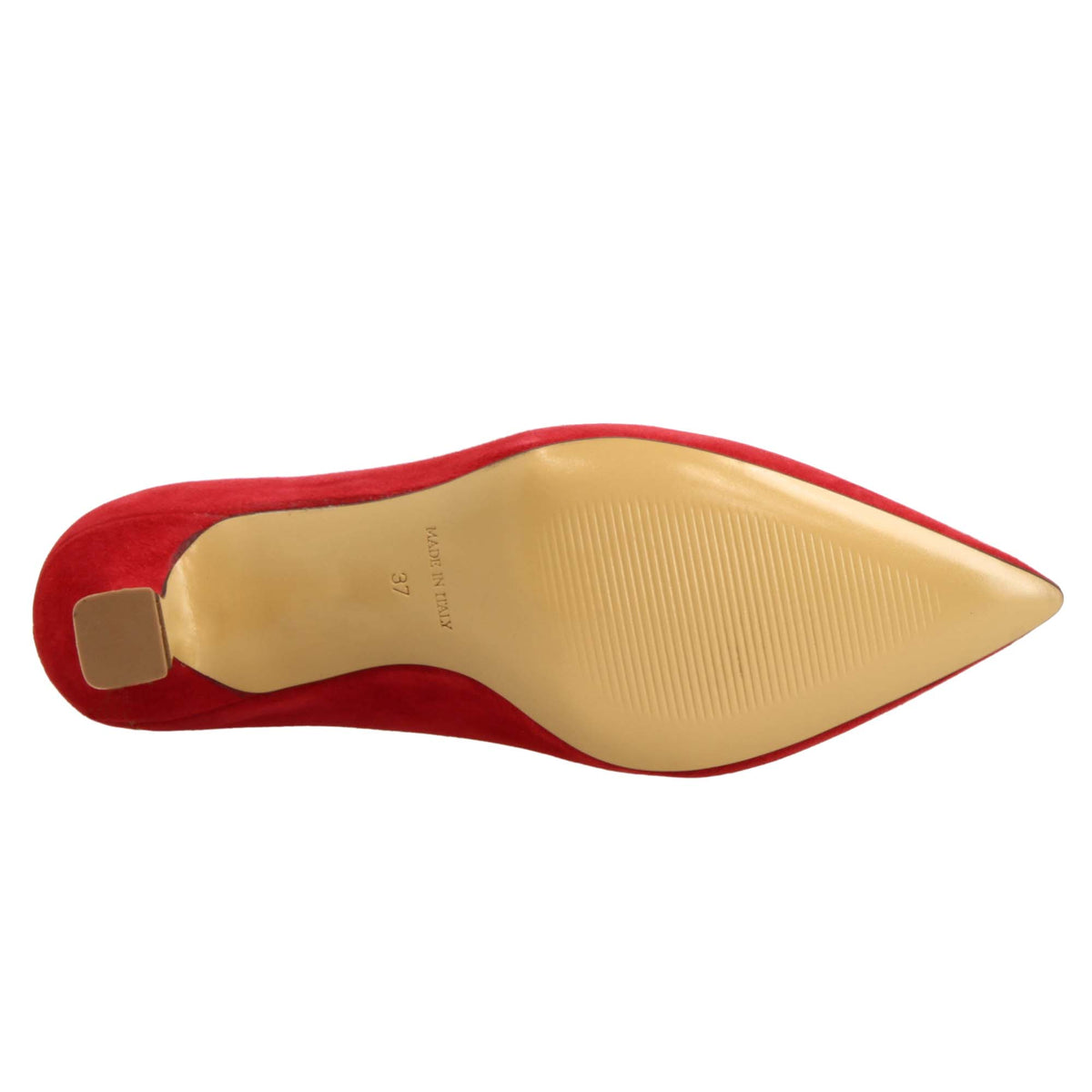Décolleté da donna a punta e tacco medio in camoscio rosso - LeonardoShoes