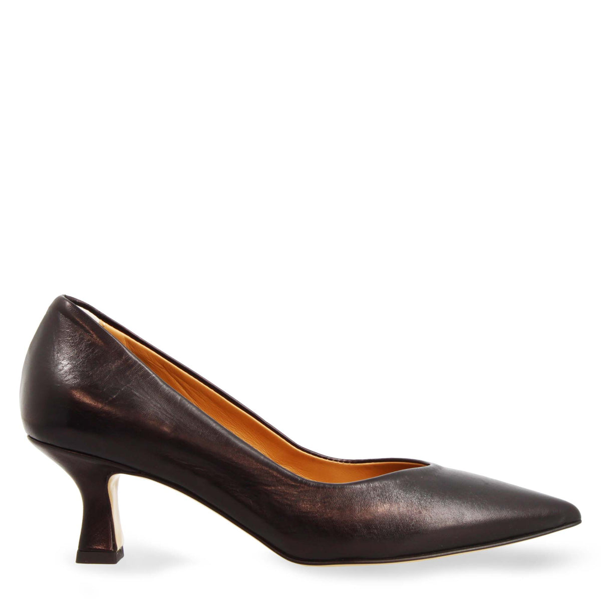 Décolleté nera da donna in pelle a punta e tacco medio - LeonardoShoes