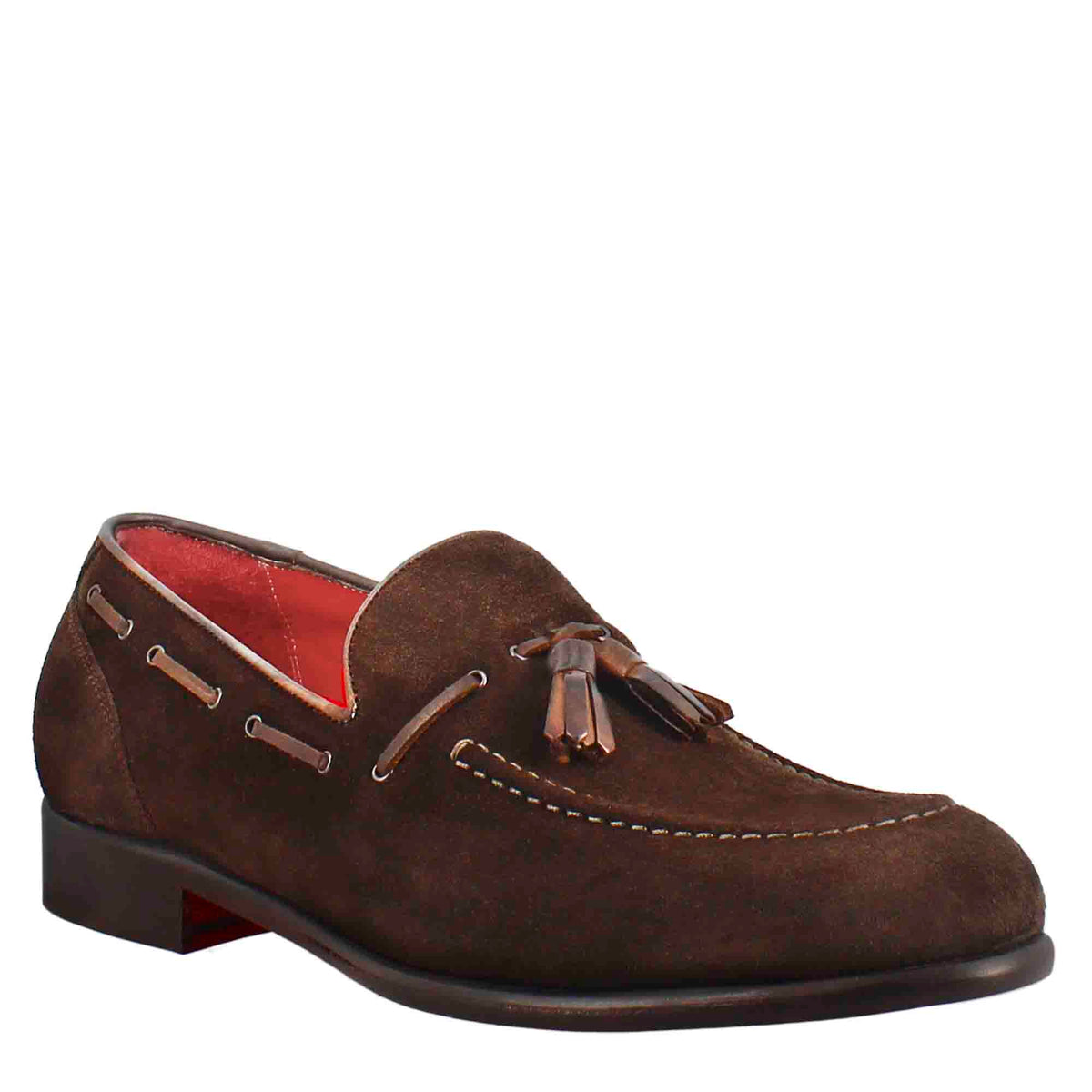 Mocassino con nappine da uomo in pelle scamosciata colore marrone scuro - LeonardoShoes