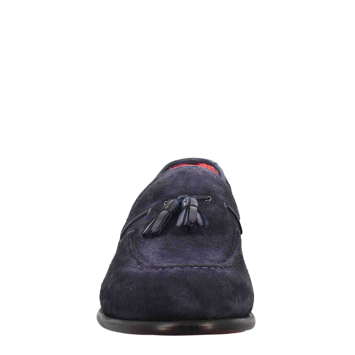 Mocassini con nappine da uomo in pelle scamosciata colore blu scuro - LeonardoShoes