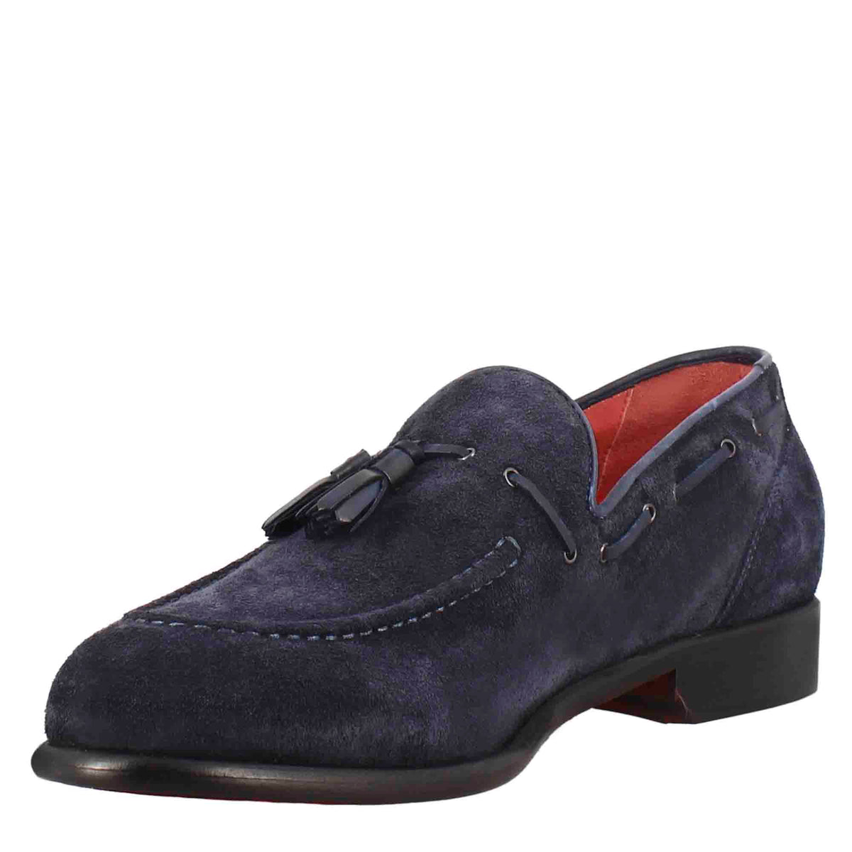 Mocassini con nappine da uomo in pelle scamosciata colore blu scuro - LeonardoShoes