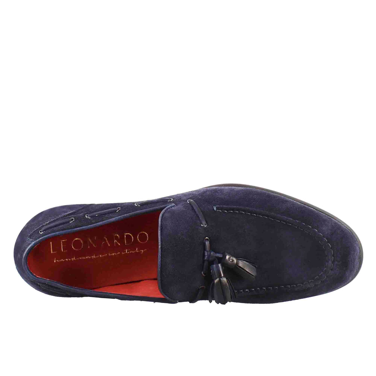 Mocassini con nappine da uomo in pelle scamosciata colore blu scuro - LeonardoShoes