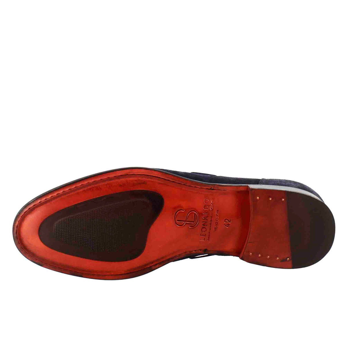Mocassini con nappine da uomo in pelle scamosciata colore blu scuro - LeonardoShoes