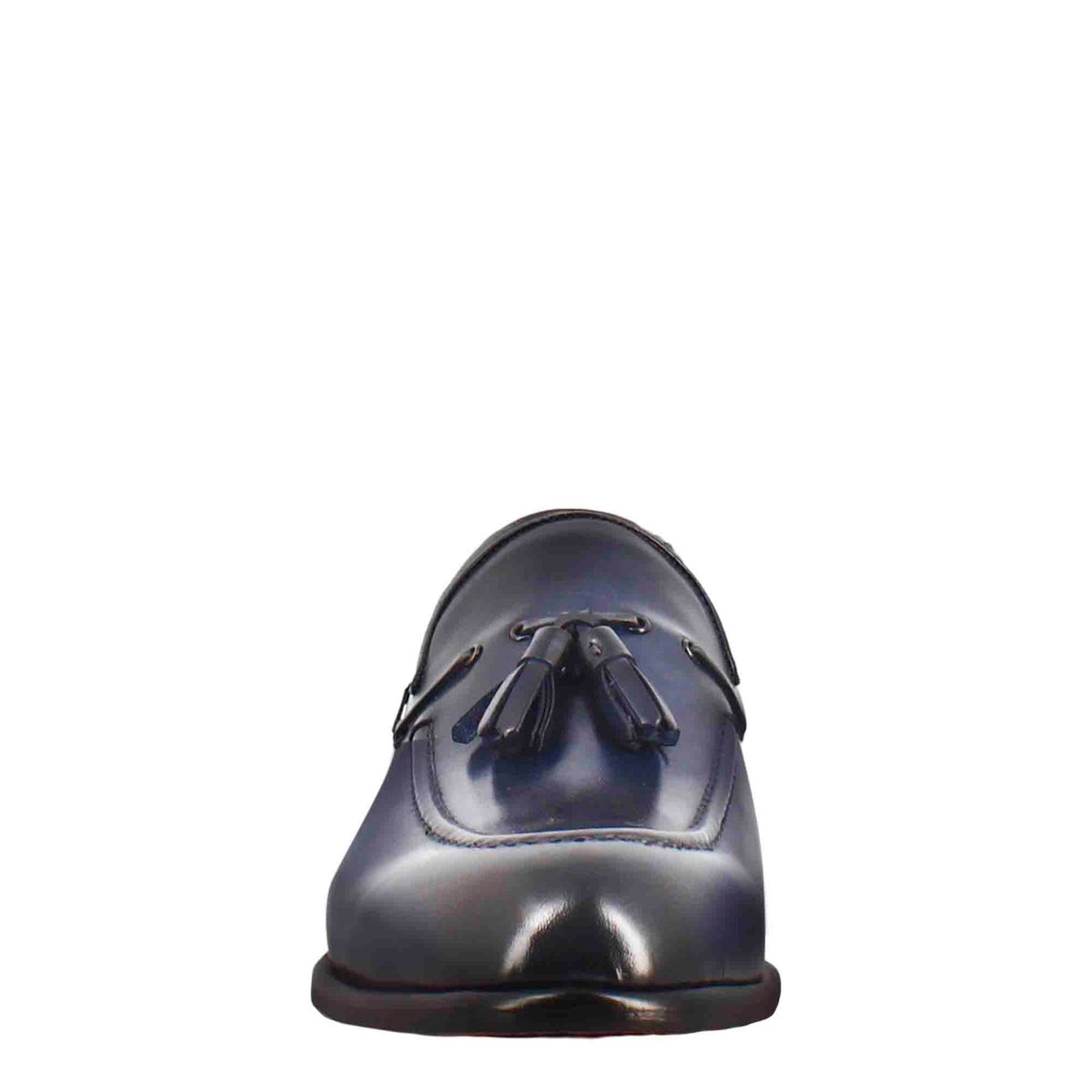 Mocassino con nappine da uomo in pelle colore blu scuro - LeonardoShoes