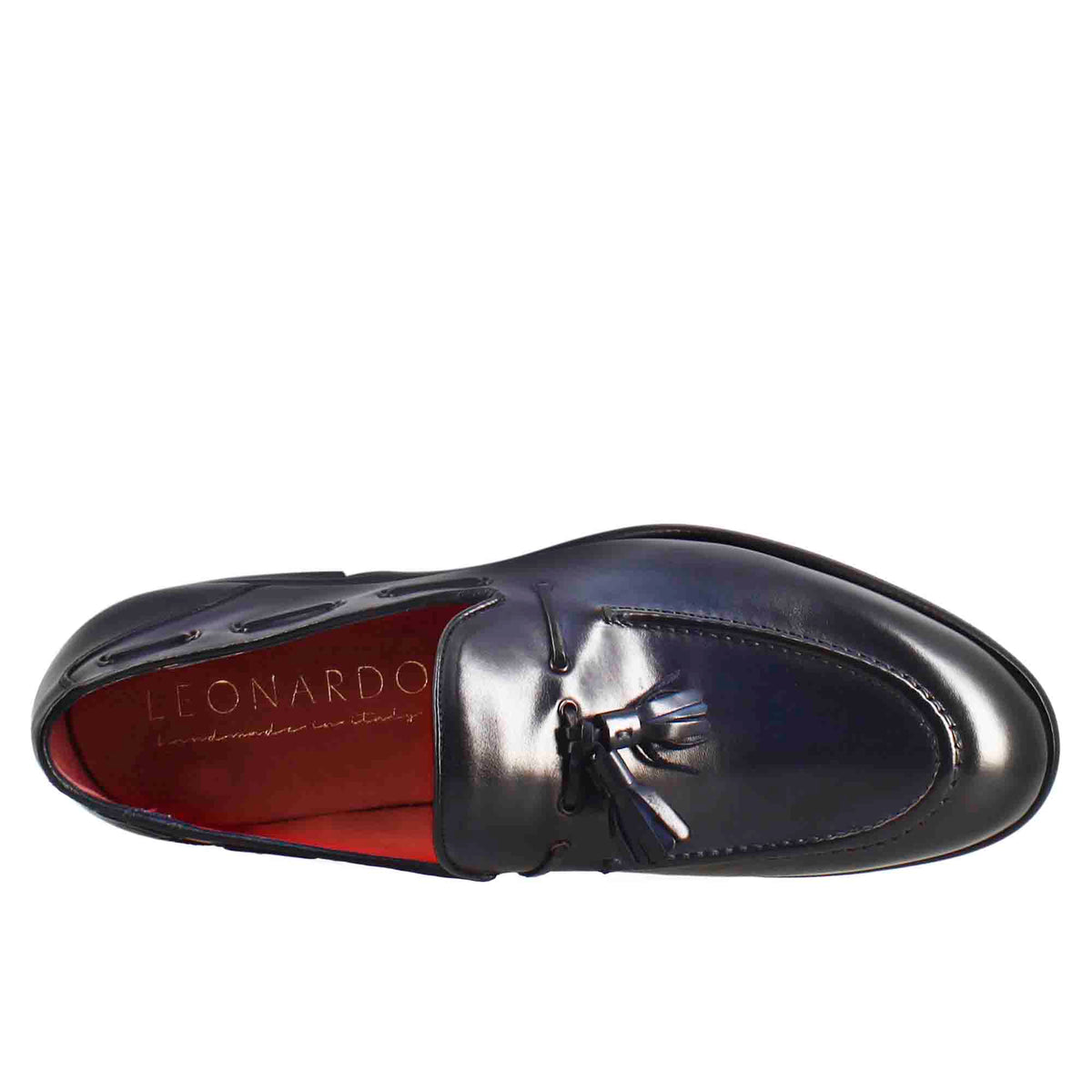 Mocassino con nappine da uomo in pelle colore blu scuro - LeonardoShoes
