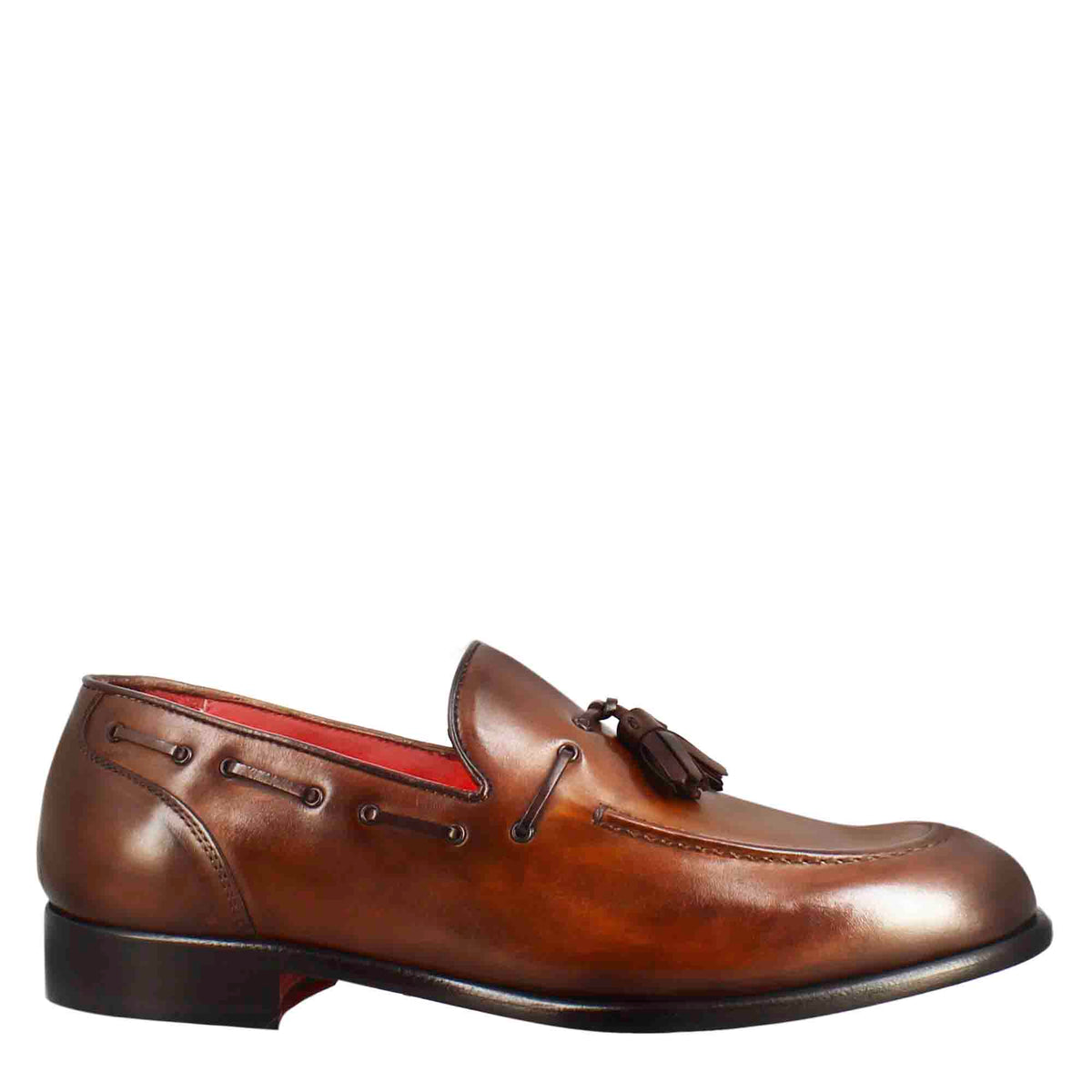 Mocassino con nappine da uomo in pelle colore marrone chiaro - LeonardoShoes