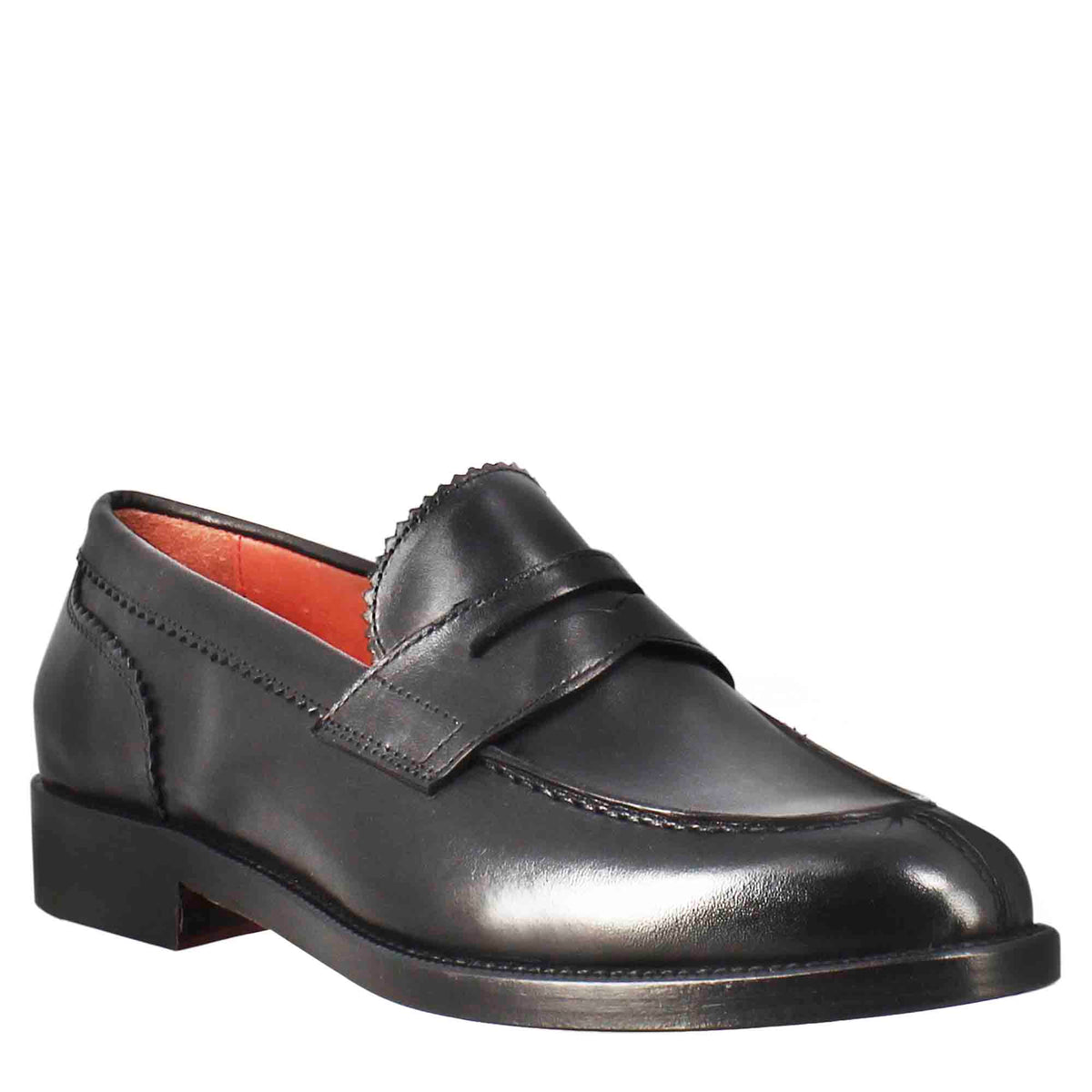 Mocassino da donna con bocca di leone in pelle nero - LeonardoShoes