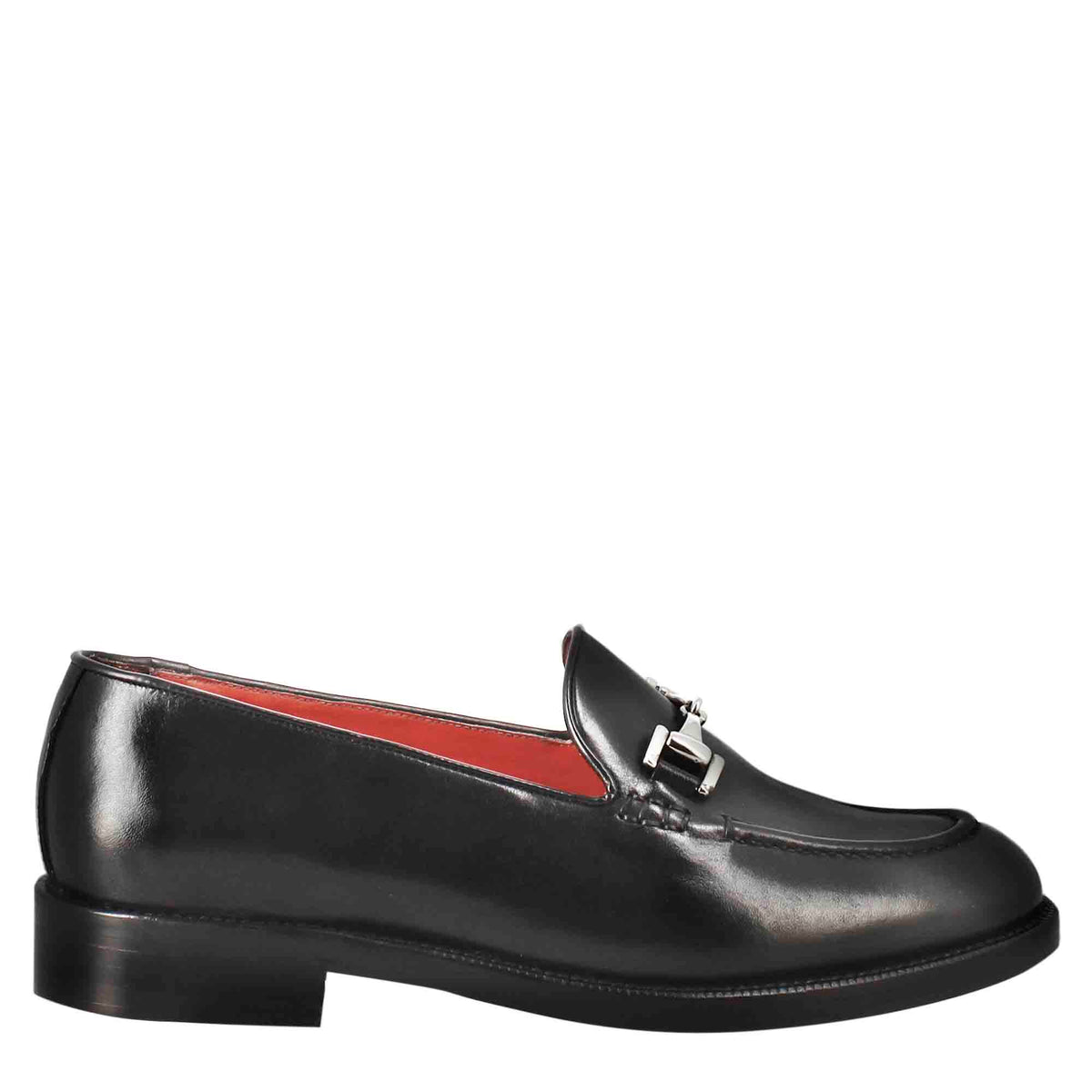 Mocassino da donna in pelle colore nero con fibbia - LeonardoShoes