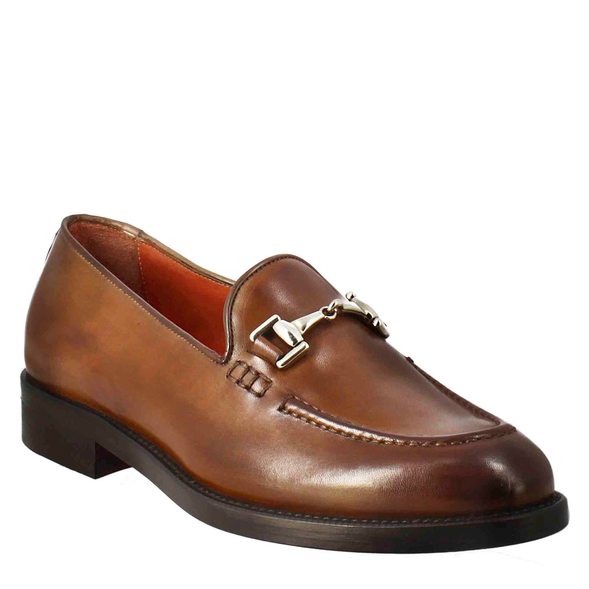 Mocassino da donna in pelle colore marrone con fibbia - LeonardoShoes