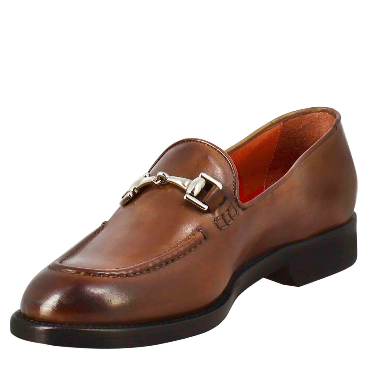 Mocassino da donna in pelle colore marrone con fibbia - LeonardoShoes