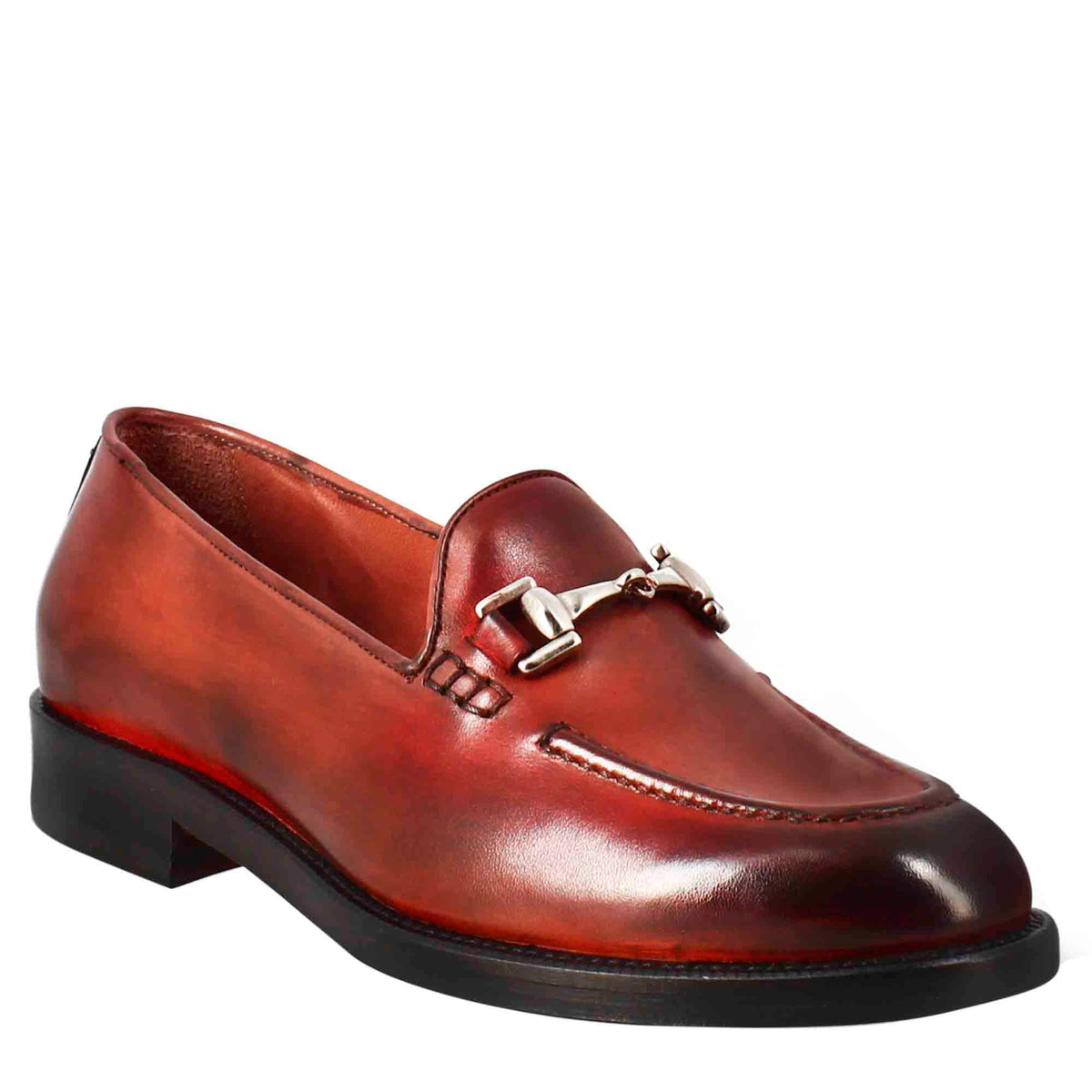 Mocassino da donna in pelle colore rosso con fibbia - LeonardoShoes