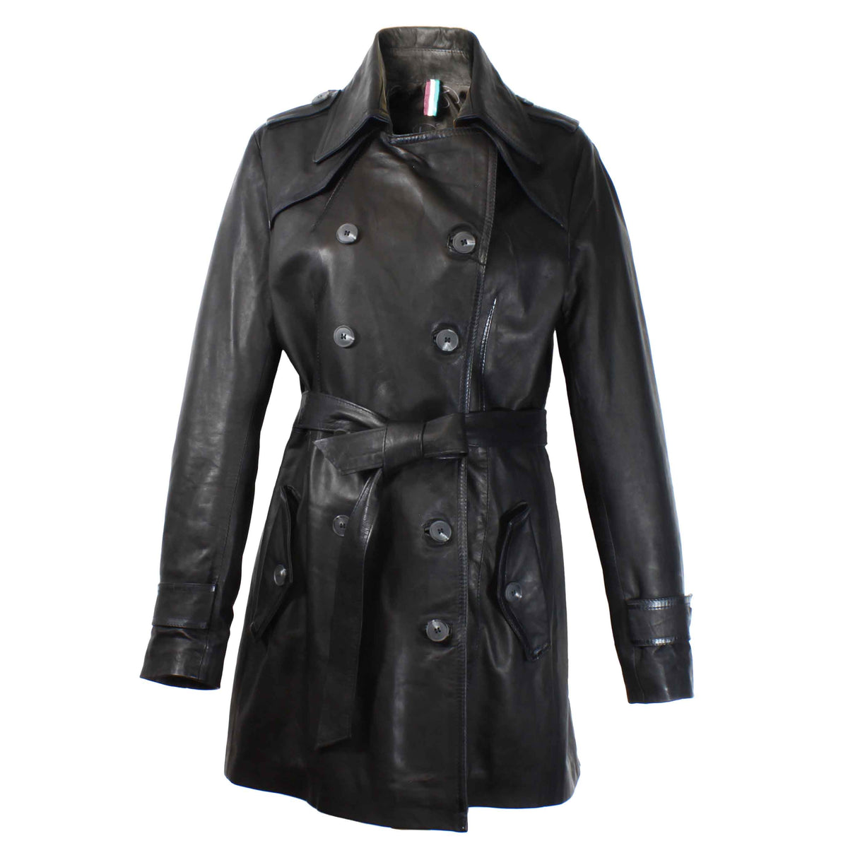 Giacca da donna stile trench in pelle alta qualità colore nero - LeonardoShoes