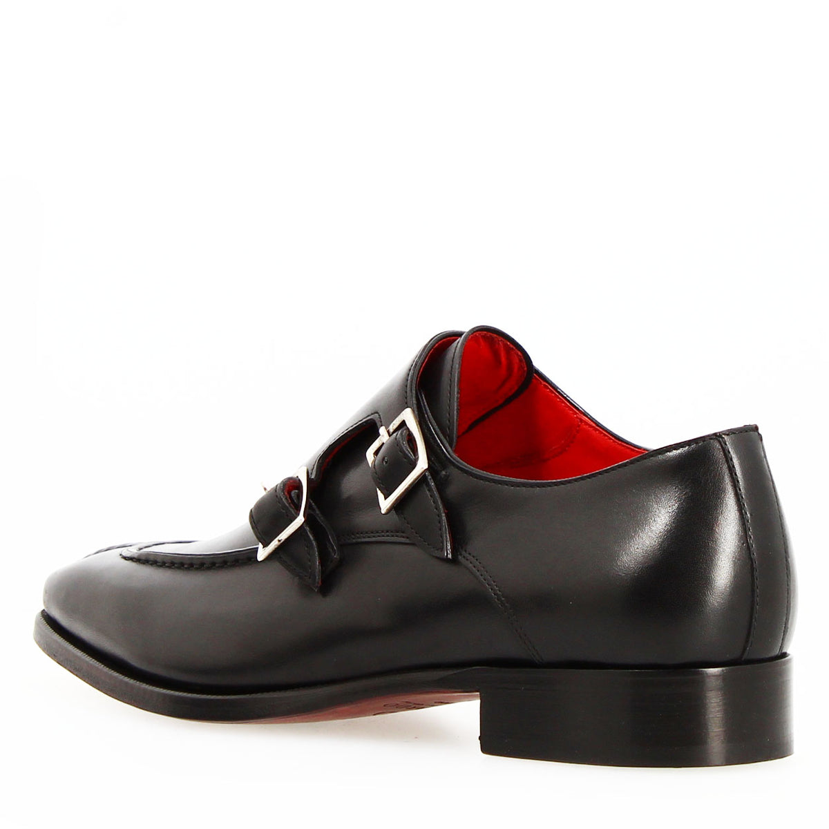 Orazio nero scarpa doppia fibbia pelle made in italy - LeonardoShoes