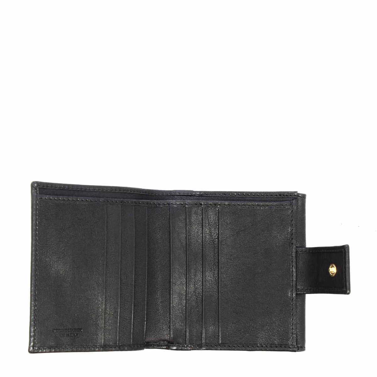 Portafoglio in pelle nera con porta tessere banconote e tasca monete P2