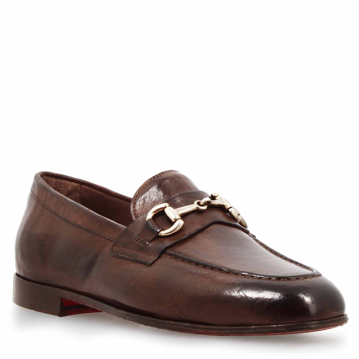 Mocassino marrone scuro artigianale da uomo con fibbia in pelle pregiata - LeonardoShoes