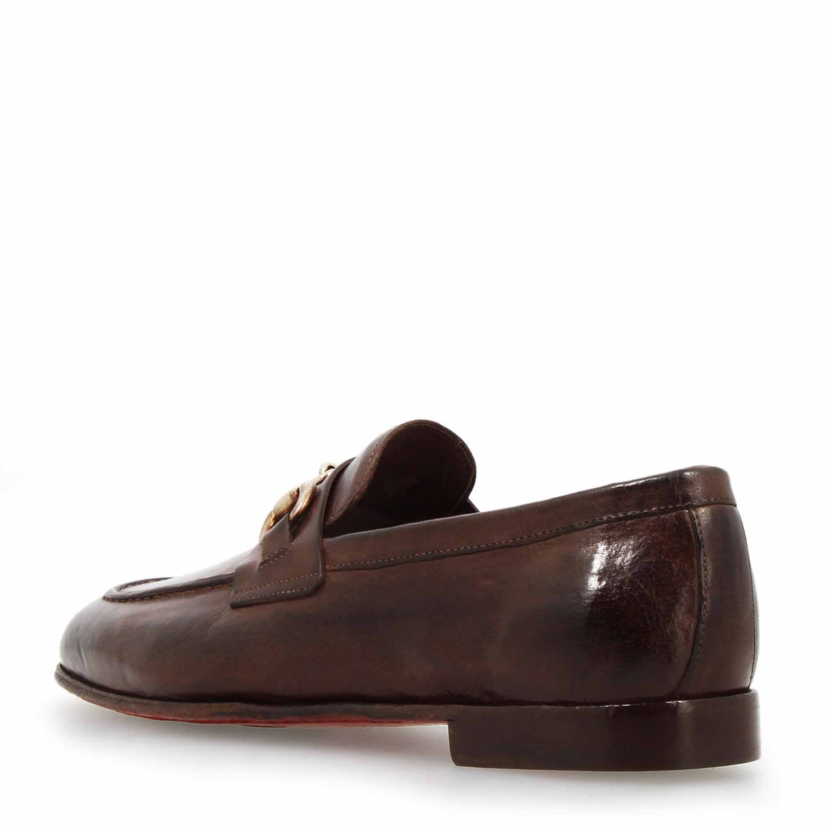 Mocassino marrone scuro artigianale da uomo con fibbia in pelle pregiata - LeonardoShoes