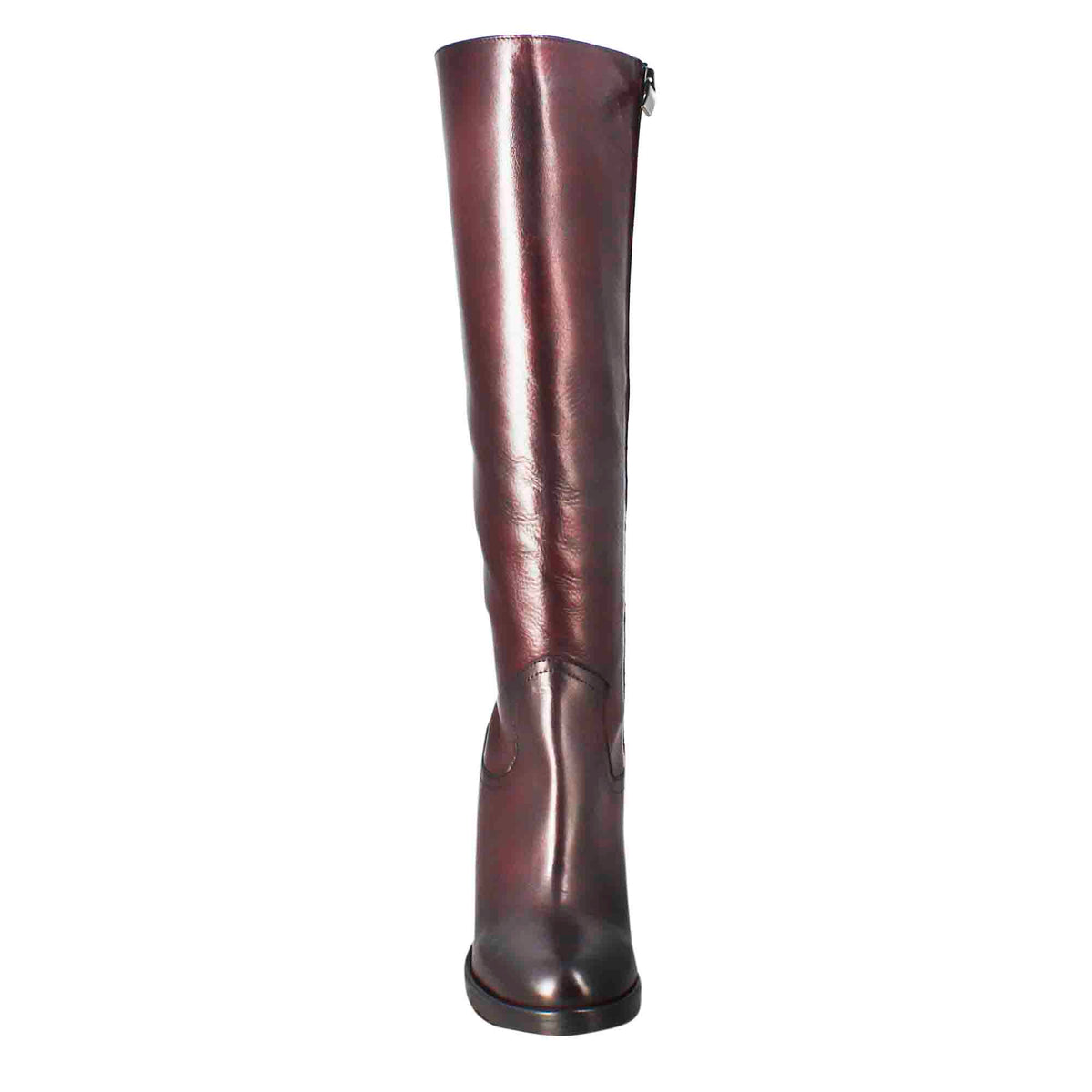 Stivale al ginocchio da donna liscio con tacco alto in pelle bordeaux - LeonardoShoes