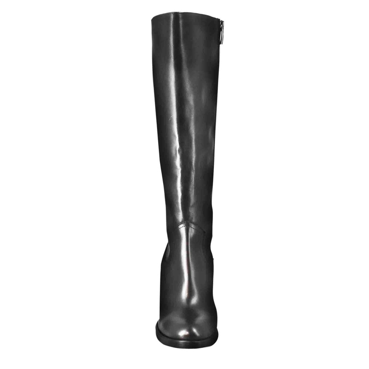 Stivale al ginocchio da donna liscio con tacco alto in pelle nero - LeonardoShoes