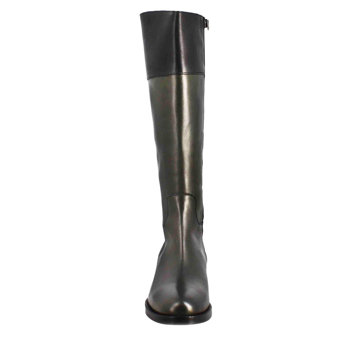 Stivale al ginocchio da donna liscio con tacco basso in pelle verde e nero - LeonardoShoes