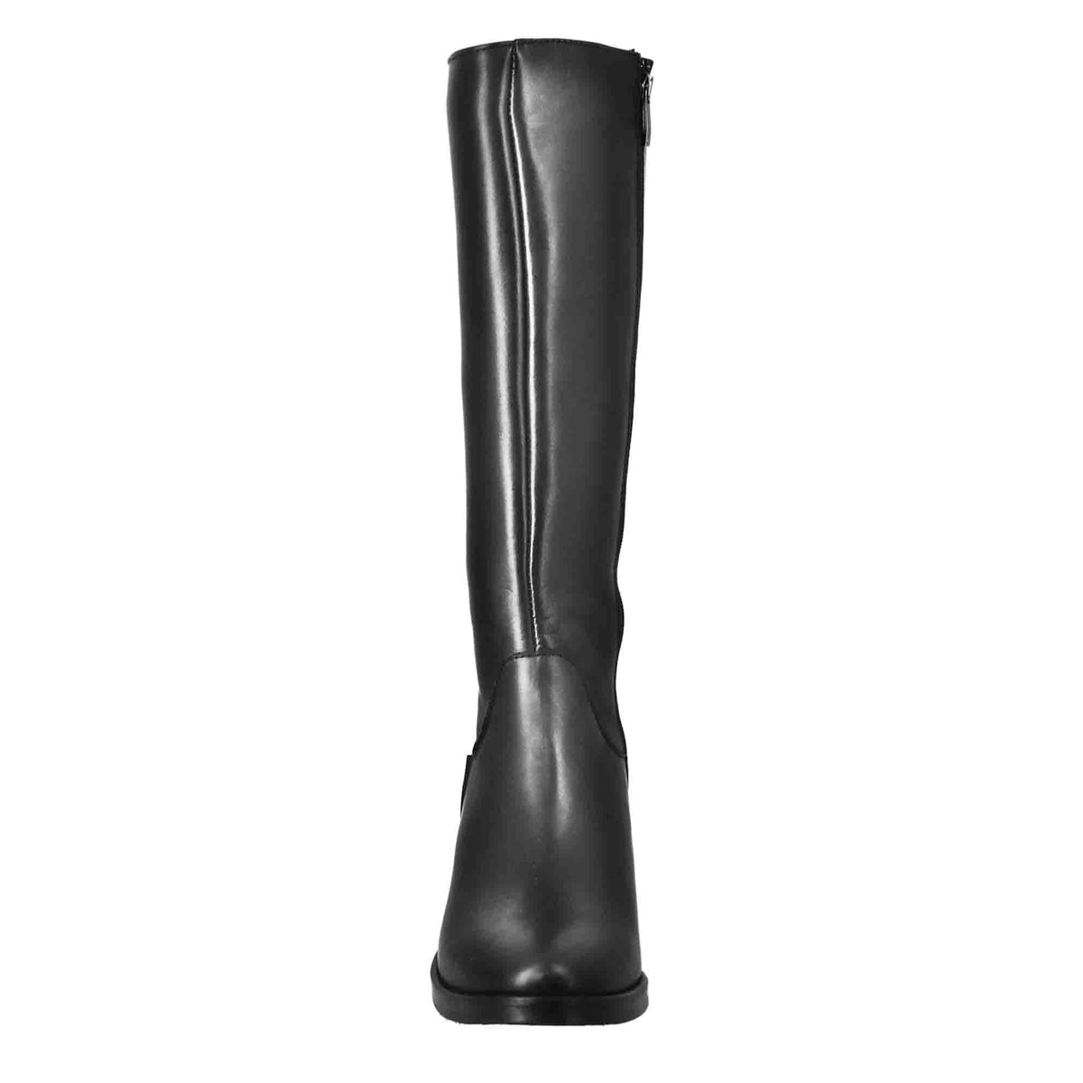 Stivali al ginocchio da donna liscio con tacco medio in pelle nero - LeonardoShoes