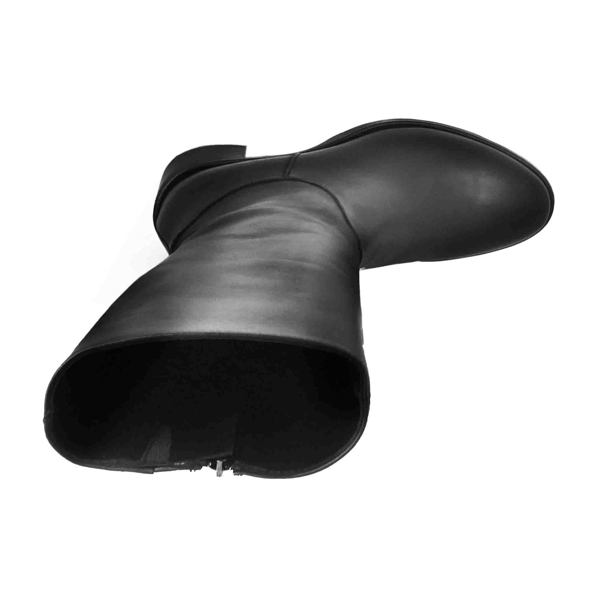 Stivali al ginocchio da donna liscio con tacco medio in pelle nero - LeonardoShoes